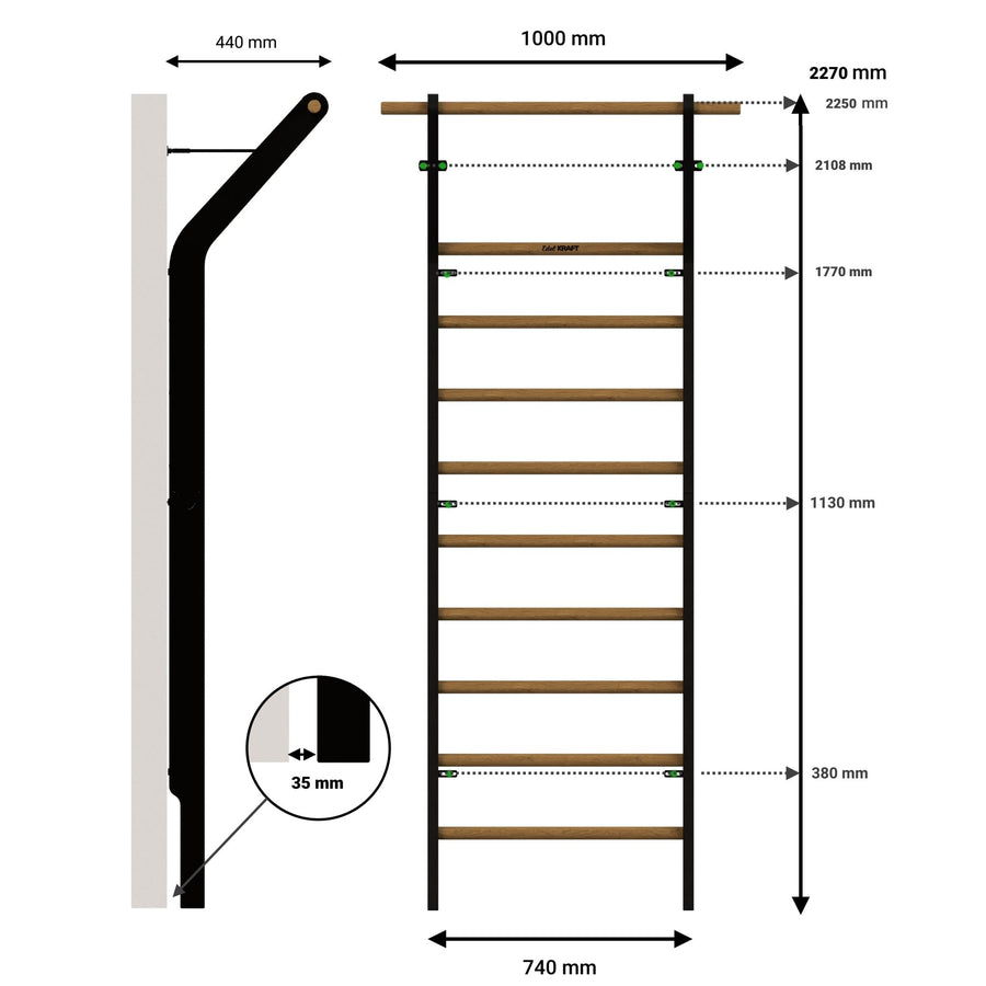 Classic Sprossenwand mit Klimmzugstange - EdelKRAFT